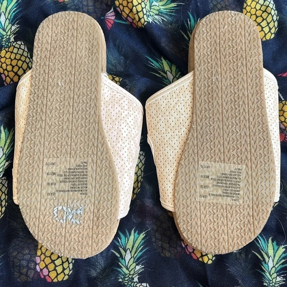 Brand New Michael Kors Zoria Adjustable Strap Slides Sandals Blush Gold Tone